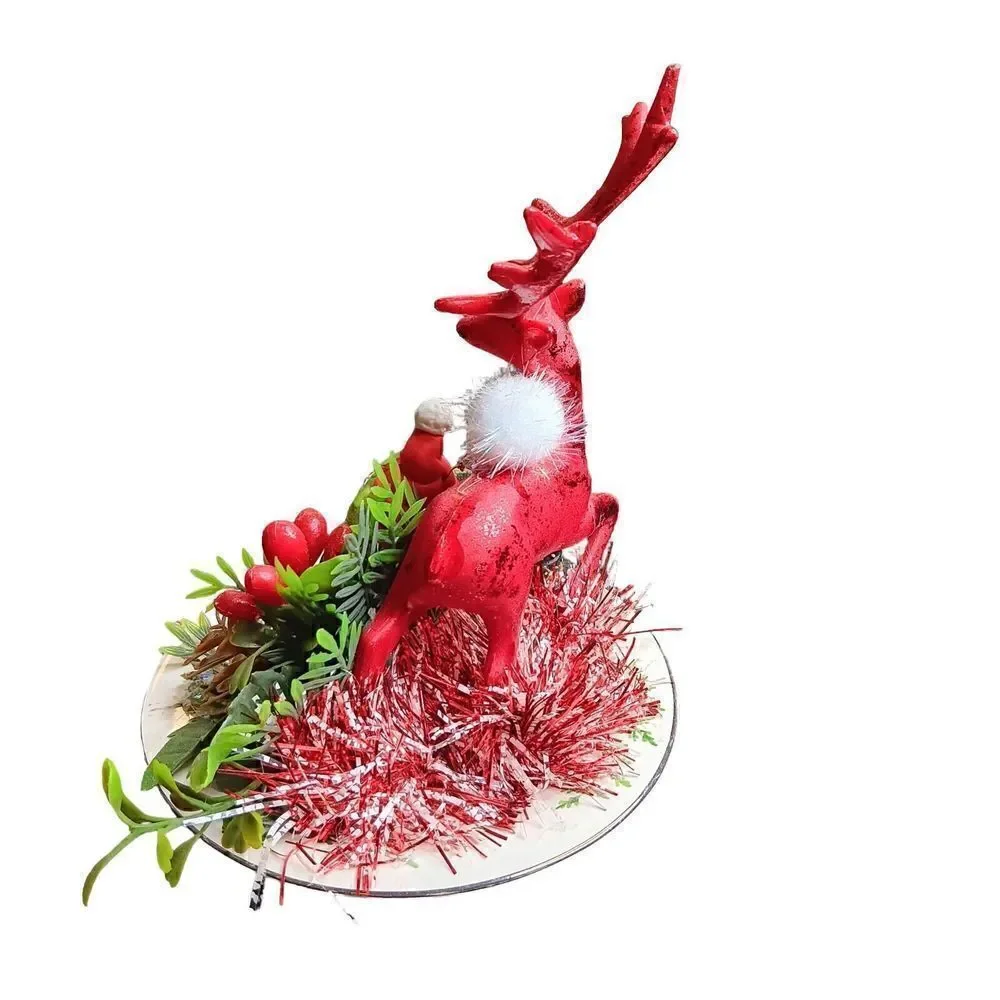 Christmas Holiday Pixie Figurine Winter Red Reindeer Angel Holly Berry Floral‎